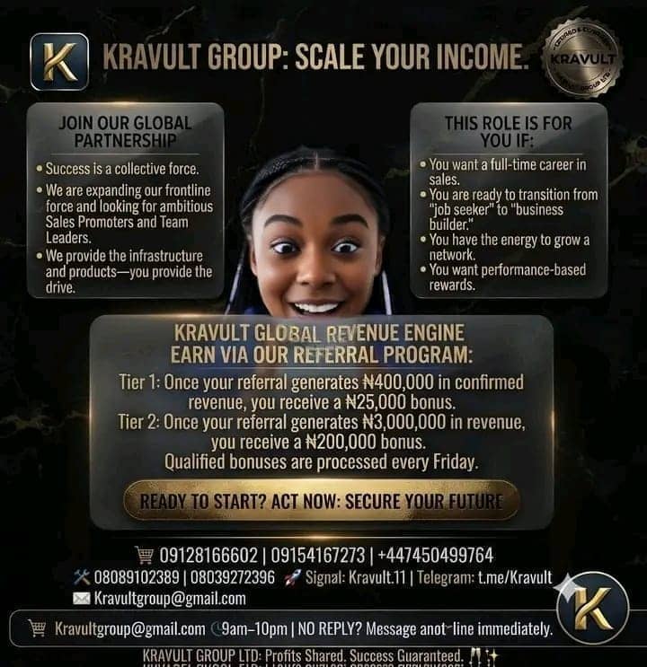 URGENT HIRING: Earn Up to ₦200k Weekly – Kravult Group Sales Partner